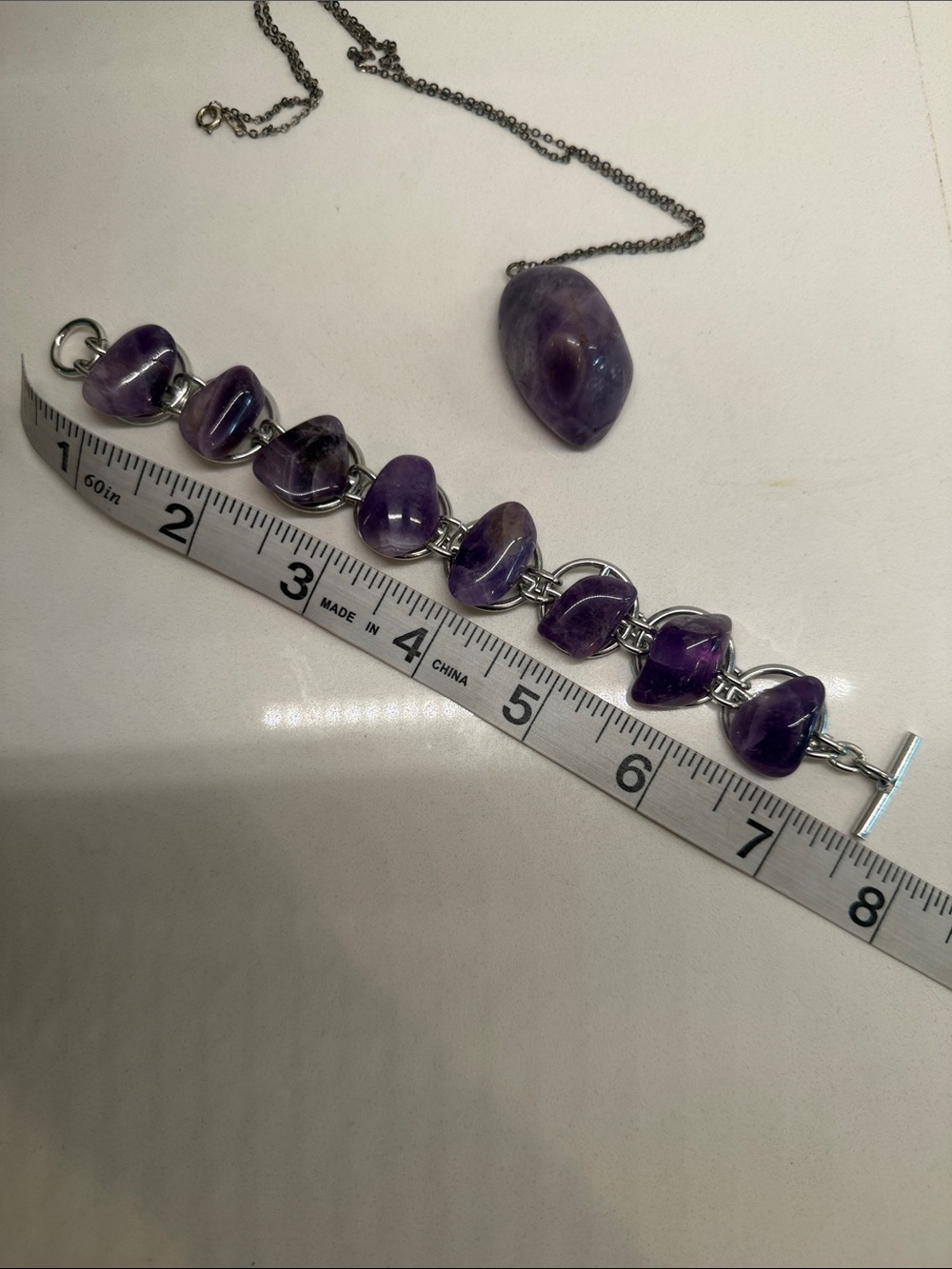 Amethyst Stone Bracelet and Pendant Set - Purple - Picture 6 of 11